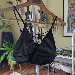 Fake leather crop top with cross front